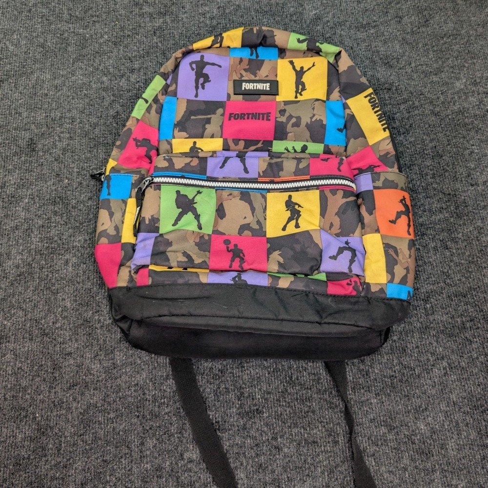 Fortnite Backpack Kids OS Multi Color Good Emote Camo Checkered School Bag